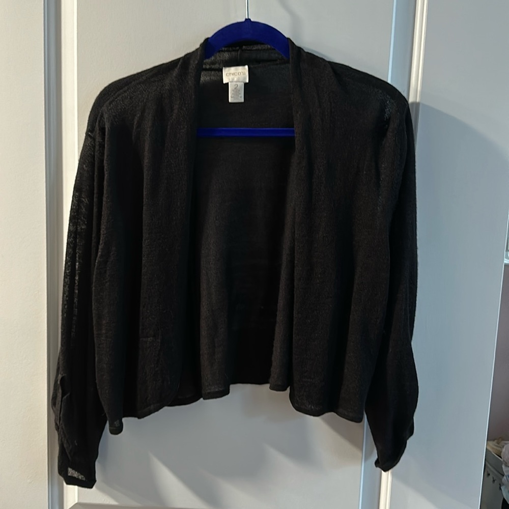 Chicos size 2 black shrug, worn twice excellent condition in black